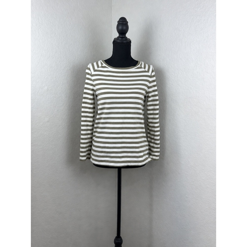 Banana Republic Women's XS Ivory Taupe Stripe Long Sleeve Top Classic Preppy